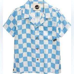 Boardies Kids Mojo Checkerborad Short Sleeve Button-Up Camp Shirt NWT Size 7-8